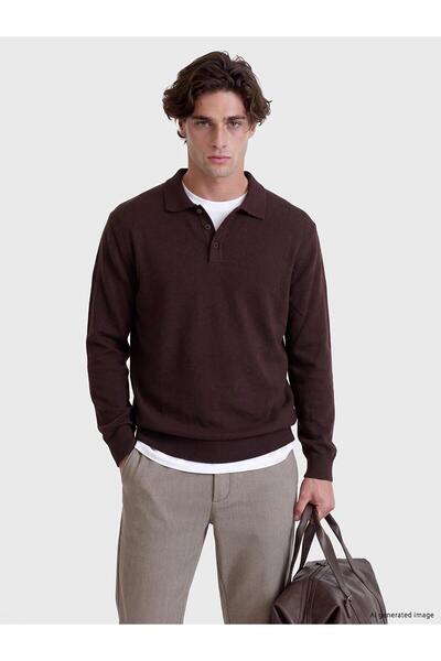 LC Waikiki Plum Polo Collar Wool Blend Men's Knitwear Sweater (W6)
