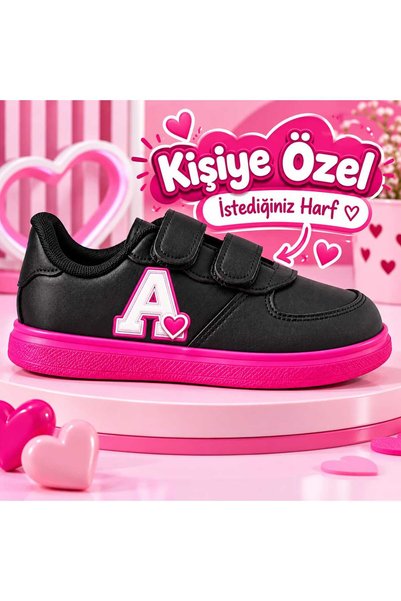 archiepet isim yazılabilen ayakkabı siyah pembe taban bantlı animasyon karakt...
