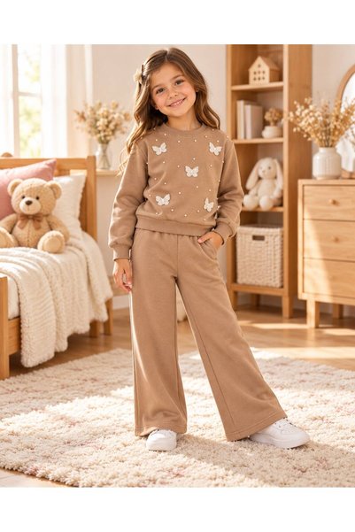 ışık kids Girl's Pearl and Butterfly Detailed 2-Piece Set