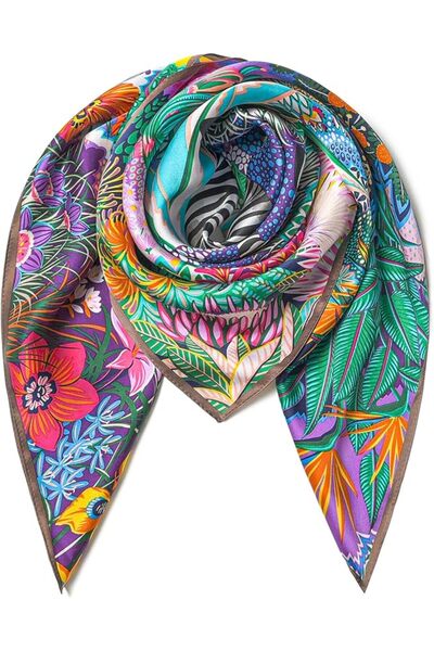 GENERAL SHIROUYU 100% Pure Mulberry Silk Scarf 35" Large Square Lightweight H...