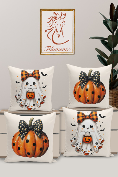 Filamente 4-Piece Double-Sided Digital Print Throw Pillow Cover Halloween / P...