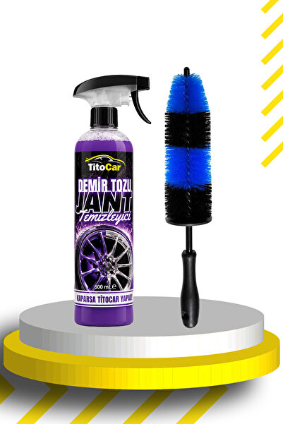 tito car Demir Tozu Jant Temizleme Spreyi 600 ml + Jant Temizleme Fırçası Mav...