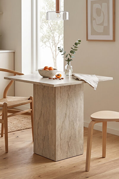 Skandi homeworks Matera 70 cm Mutfak Masası – Mermer Desenli Kare Yemek Masası