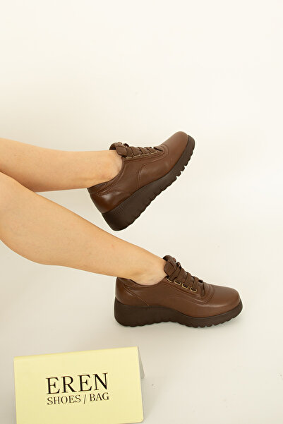 Mammamia 5516 EREN SHOES&BAG Hakiki Deri Lastik Bağcıklı Hafif Taban Düz Topu...