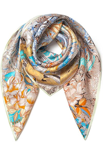 GENERAL SHIROUYU 100% Pure Mulberry Silk Scarf 35" Large Square Lightweight H...