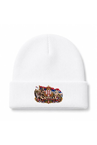 Rabona Fashion Serbia Heraldic Emblem & Tricolor Graphic Beanie