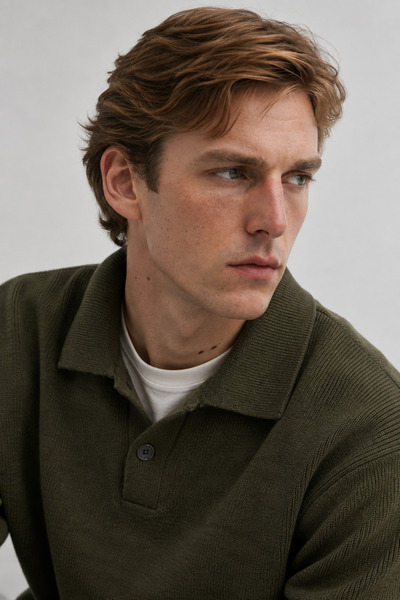 Manche Button Detailed Polo Collar Men's Knitwear Sweater |   Mew5111320-1