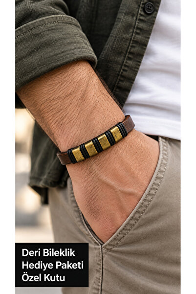HER ŞEY NOTA www.herseynota.com Marvellan Brassbar Brown Leather Men's Bracel...
