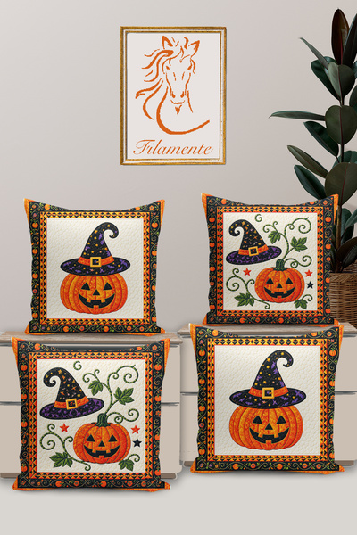 Filamente 4-Piece Double-Sided Digital Print Throw Pillow Cover Halloween / P...