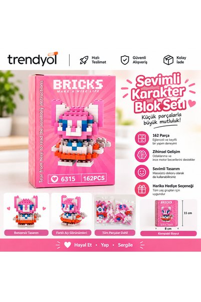 Mini Blok Yapım Seti Sevimli Karakter Figürü Nano Blok Oyuncağı (138-162 Par