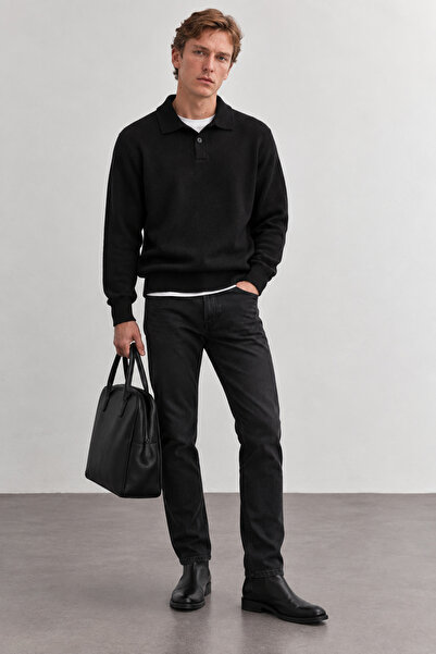 Manche Button Detailed Polo Collar Men's Knitwear Sweater |   Mew5111320-1
