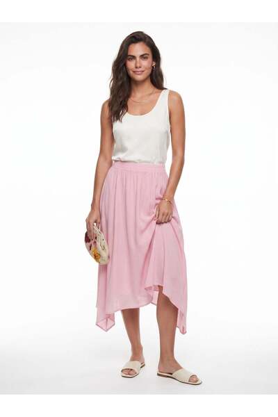 Juuuj Pink Cotton Muslin Crinkle Waist Elastic Lined Asymmetrical Cut Comfort...