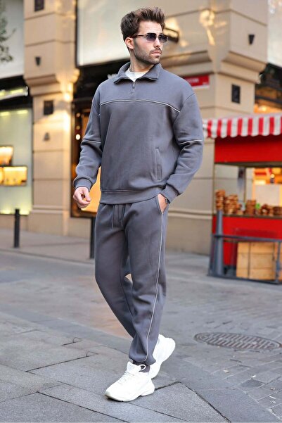 Madmext Smoked Stripe Detailed Stand Collar Men's Tracksuit Set E7380