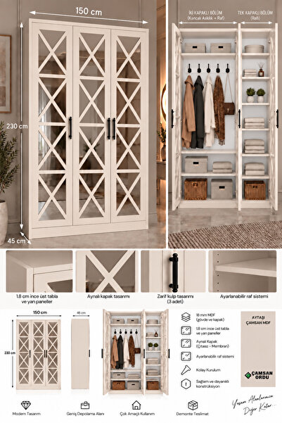 Genel Markalar 3 kapaklı %100 mdf vestiyer