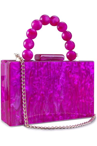 GENERAL Women Acrylic Clutch Purse Leopard Print Evening Bag Chain Formal Han...