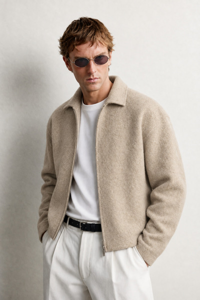 king brich Men's Oversize Double Zipper Knitwear Jacket