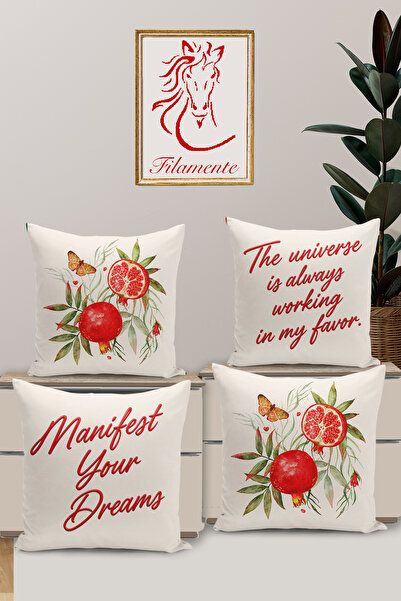 Filamente 4-Piece Double-Sided Digital Print Throw Pillow Cover with Pomegran...