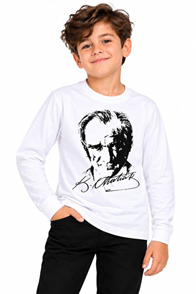 Nacar Unisex Çocuk Atatürk Baskılı Uzun Kollu Tişört 23 Nisan 19 Mayıs 29 Eki...