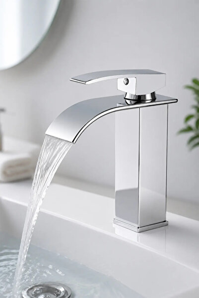 KUSTAR Şelale Lavabo Bataryası Krom – Tek Kollu Kare Banyo Lavabo Musluğu, Sı...