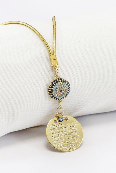biuti Zirkon Taşlı Bombeli Nazar Boncuğu Küçük Araba Dikiz Ayna Süsü, Gold Re...