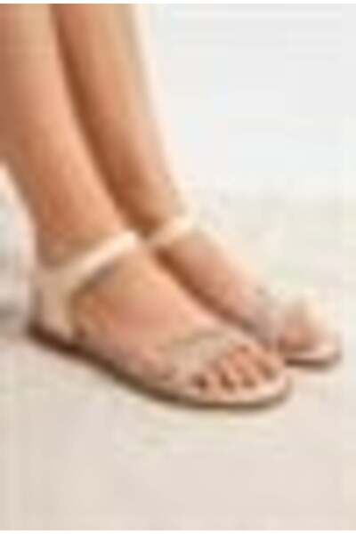 Juuuj Beige Non-Slip Sole, Stone Detailed Ankle Strap, Comfortable Daily Sandals
