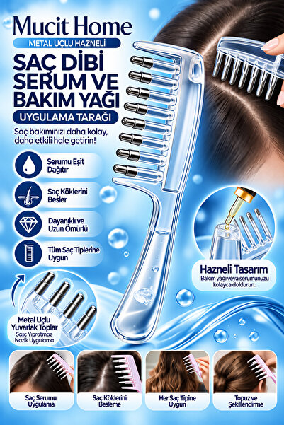 mucit home Serum Uygulama Tarağı Metal Uçlu Hazneli Saç Dibi Serum Tarağı Şef...
