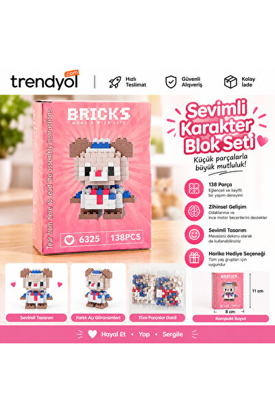 Mini Blok Yapım Seti Sevimli Karakter Figürü Nano Blok Oyuncağı (138-162 Par