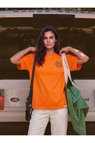 Juuuj Orange Cotton Crew Neck Comfortable Fit Short Sleeve Basic T-Shirt with...