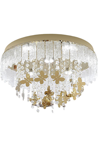 OtherMax Candelabru de Cristal LED Lampă de Plafon Modernă Fluturi Auriu 40 c...