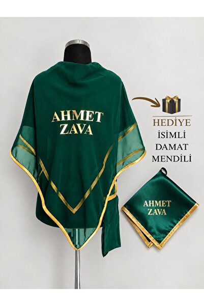 ELYNA ATÖLYE İsimli Yeşil Damat Örtüsü Ve Damat Mendili, 2'li Set, Zava Sağdı...