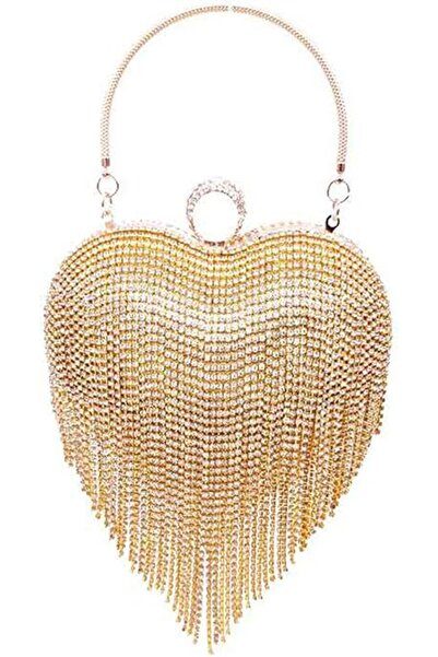 GENERAL UMREN Women Luxury Heart Shape Tassel Evening Clutch Bag Rhinestones ...