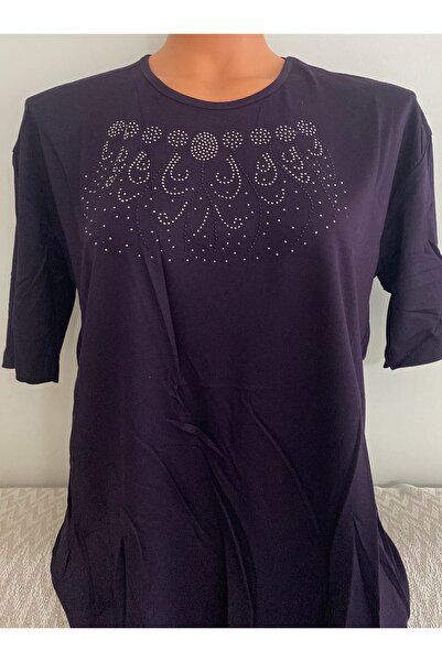 Anne Er Clothing Combed Cotton Blouse Short-Sleeve Crew Neck Purple Stone