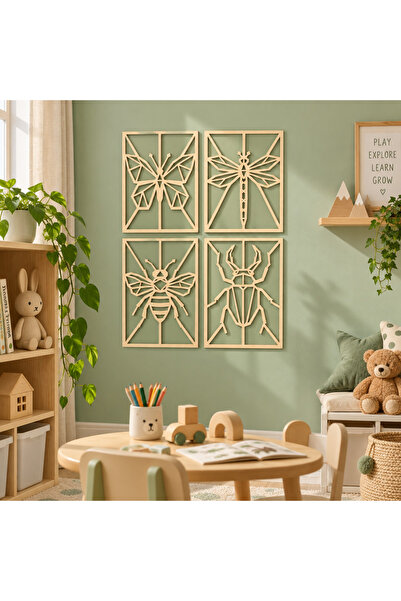 NOOT Set 4 decorațiuni de perete Insecte Origami NOOT, placaj de plop, lemn ,...