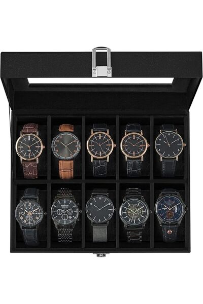 SONGMICS Watch Box, 10-Slot Watch Case Organizer with Large Glass Lid, Remova...