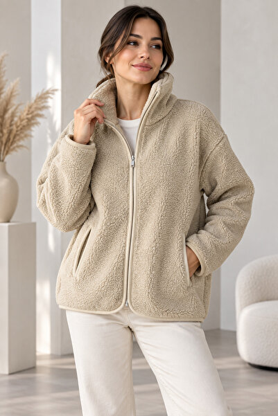 SERAPA Women's Sherpa Plush Coat Oversize 65% Cotton 35% Polyester Relaxed Fi...