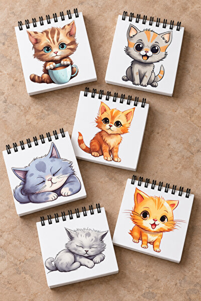 giftkonsept Cute Kitten Illustrated Mini Notepad Set