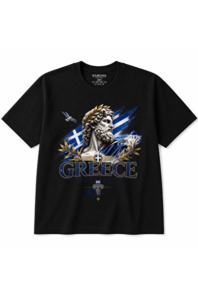 Rabona Fashion Γραφικό Μπλουζάκι με Κλασικά Αγάλματα Ελλάδας και Κλαδιά Ελιάς