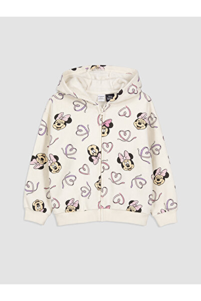 LC Waikiki Minnie Mouse Printed Girls' Thick Zip-Up Sweatshirt