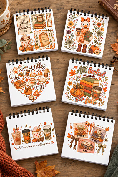 giftkonsept Autumn Coffee and Book Themed Mini Notepad Set