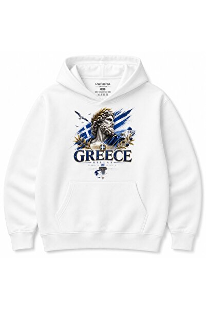 Rabona Fashion Φούτερ με Γραφικά Πορτρέτα Αγαλμάτων Ελλάδας και Μπλε Σημαία