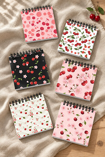 giftkonsept Cute Cherry and Flower Pattern Mini Notepad Set