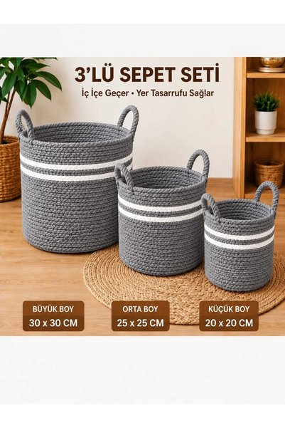 SEPET HOME 3'lü septi Saksılık Seti , Sepet, Çok Amaçlı Sepet, El Emeği,banyo...