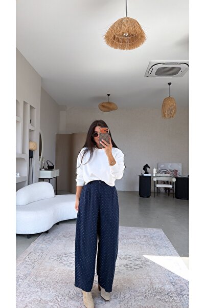 Buket Teke Navy Blue Stoned Premium Slim Fit Trousers