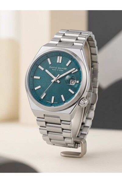 DAVID GUNER San Diego 40 mm Petrol Yeşili Kadran Çelik Erkek Kol Saati Özel K...