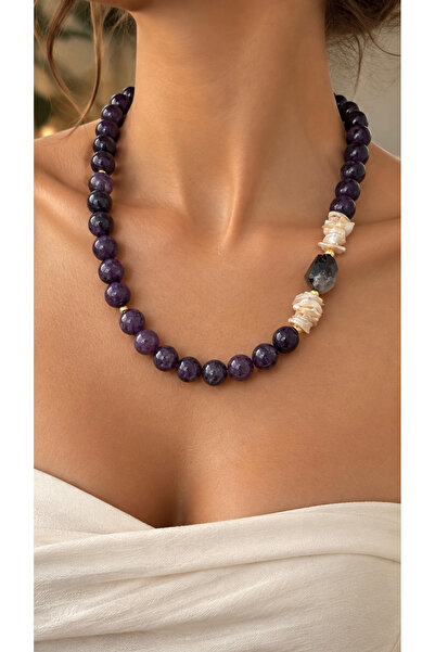 nevaastil takı & aksesuar Amethyst Natural Stone Real Pearl Jade Natural Ston...