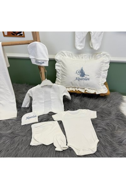 bebek desen 11 Li Embroidered Ruffle Padded Hospital Discharge Bag with Tuğra Pattern