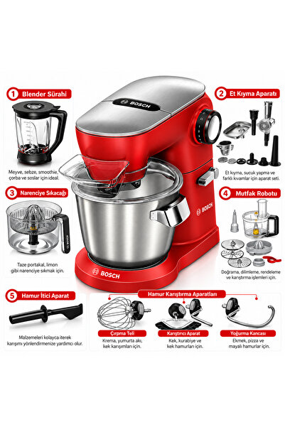 Bosch OptiMUM9 Mutfak Şefi Stand Mikser, 5.5 L Paslanmaz Çelik Hazne, Full Me...