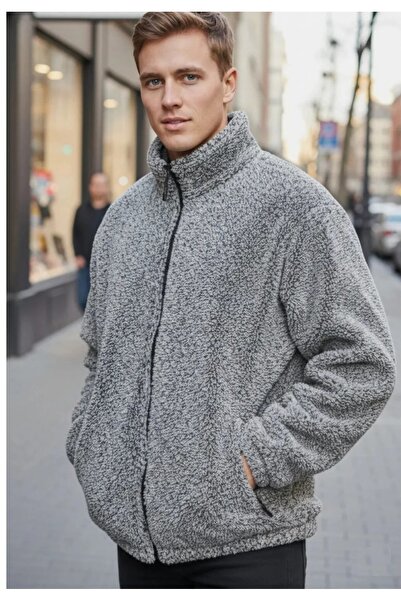 Vordevia Unisex Oversize, Zippered, High Collar, Elastic Waist, Plush Jacket