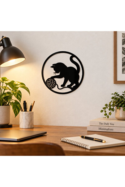 NOOT Decorațiune de perete Pisica Jucăușă – Plexiglas negru, Ø 24 cm |