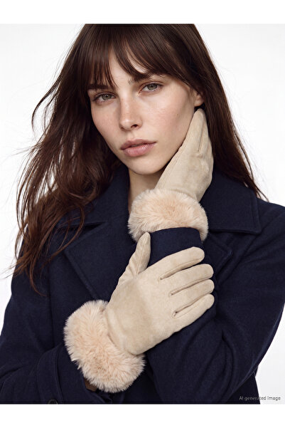 LC Waikiki Faux Fur Detailed Touch Screen Compatible Women's Gloves